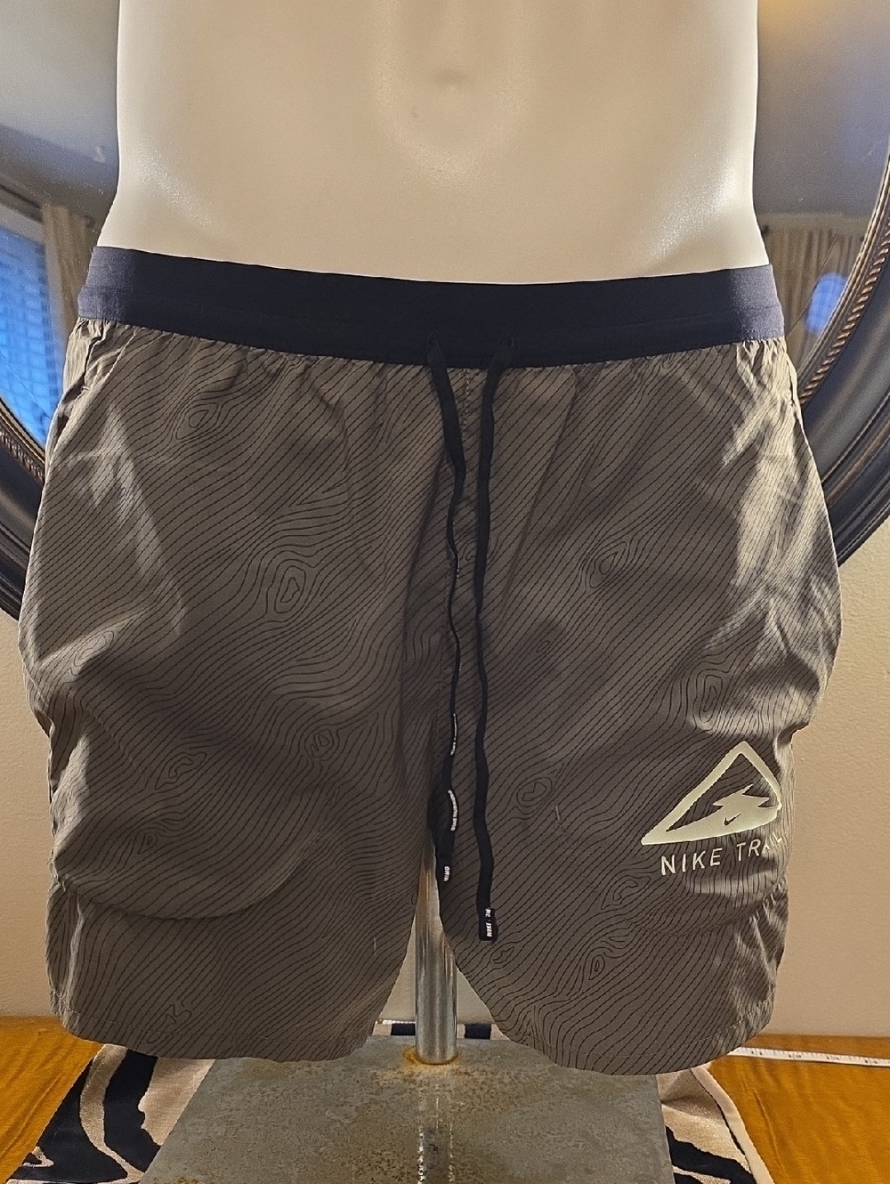 Nike Olive Green Topographic Trail Shorts with Black Waistband